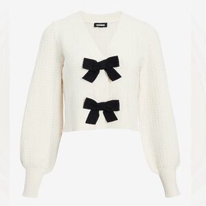 NWOT Express Bow V-Neck Cream Cardigan Size medium